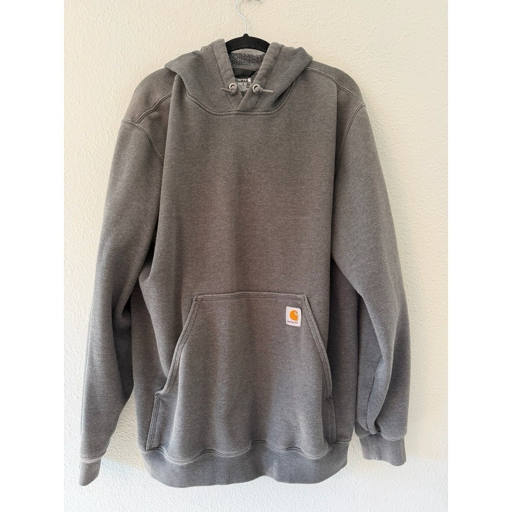 Carhartt Hoodie Mens L Gray Loose Fit Pullover Sleeve Spellout Pullover K288 026